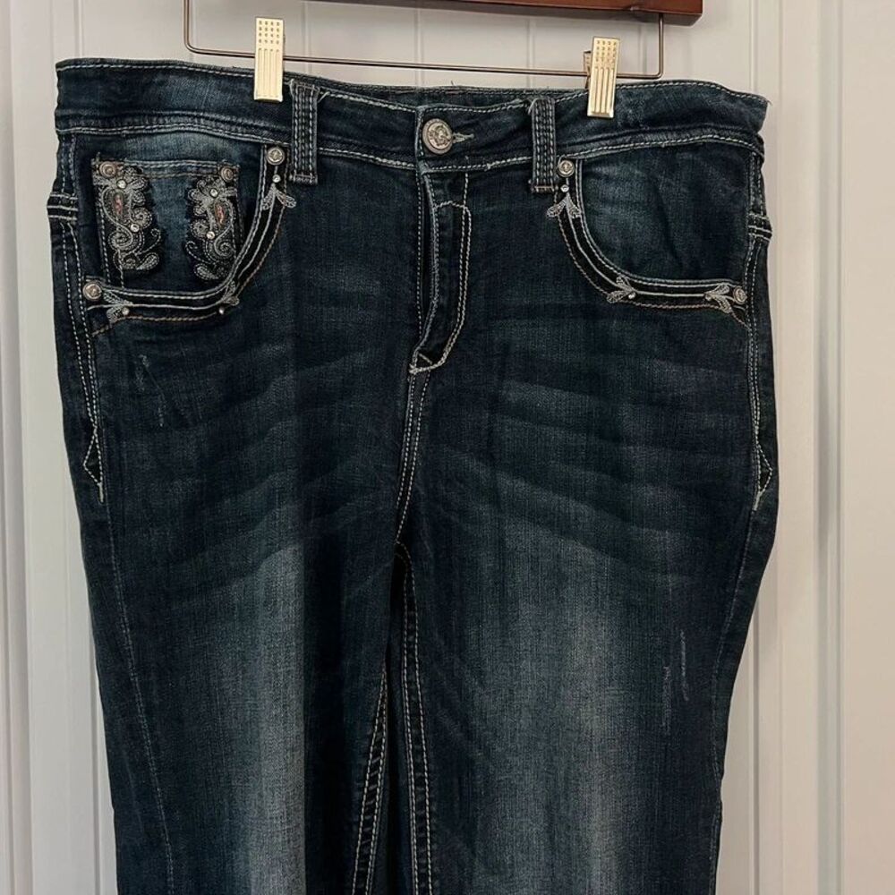 Grace in LA P-Straight Jeans Size 17 Embellished Bling Paisley Dark Wash Stretch